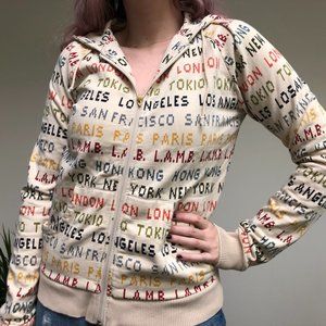 L.A.M.B. by Gwen Stefani Zip up Global Cities Text Hoodie Size L